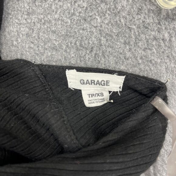 Garage Crop Top Womens XS Black Ribbed Cross Back Tie Front Sleeveless Stretchy - Picture 8 of 15